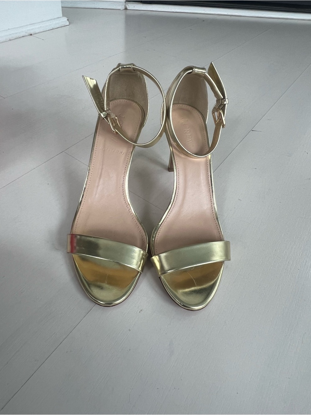 J. Crew Metallic Gold Ankle-Strap Stiletto Heels a0389